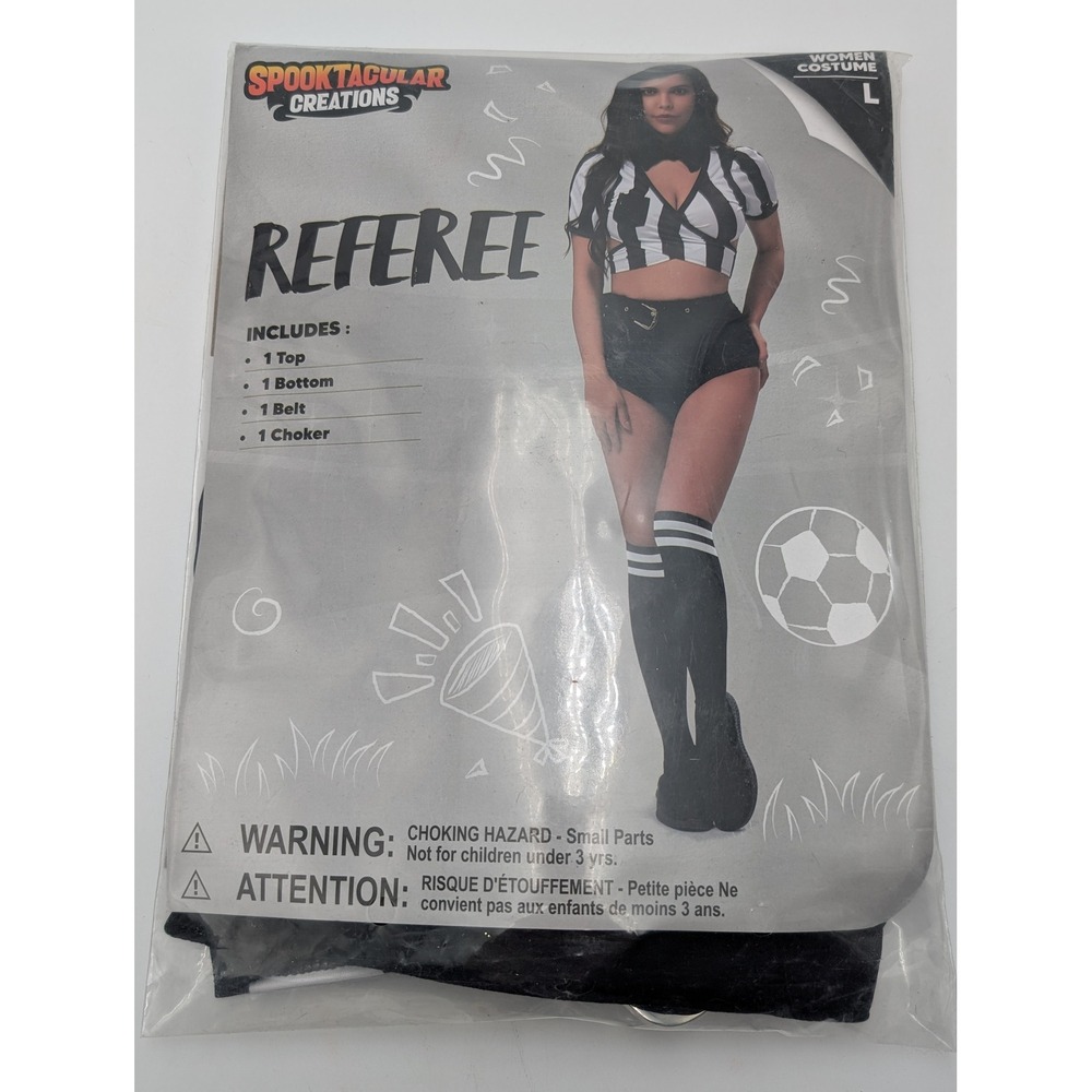 Spooktacular Creations Referee Costume‎ Women Large Black White Striped 4pc Set